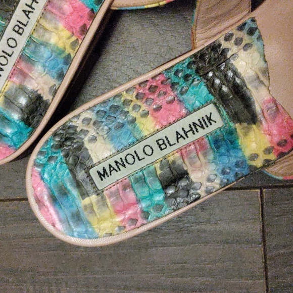 Manolo Blahnik Multicolor Python Criss Cross Sandals - Picture 3 of 13